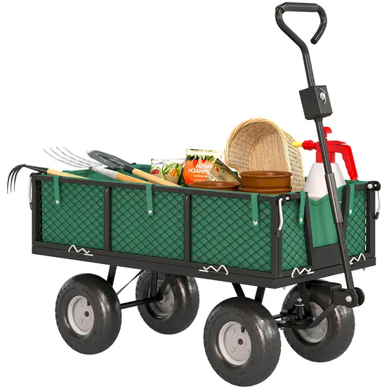 6254156644ac4fa49fff5da3a1c8c309 Chariot de jardin acier transport extérieur charge 300kg roues caoutchouc 105cm vert - ComfortXL Outdoor Living – Image 1