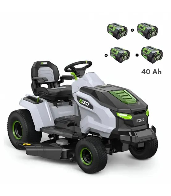 PACK Tracteur tondeuse autoportée à éjection latérale et mulching, 4 batteries 10Ah et chargeur rapide - EGO TR4201E