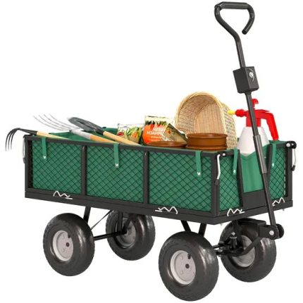 Chariot de jardin acier transport extérieur charge 300kg roues caoutchouc 105cm vert - ComfortXL Outdoor Living