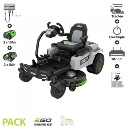 PACK tondeuse à rayon braquage zero 4 batteries 56v chargeur mural coupe 107 cm Ego ZT4201ES