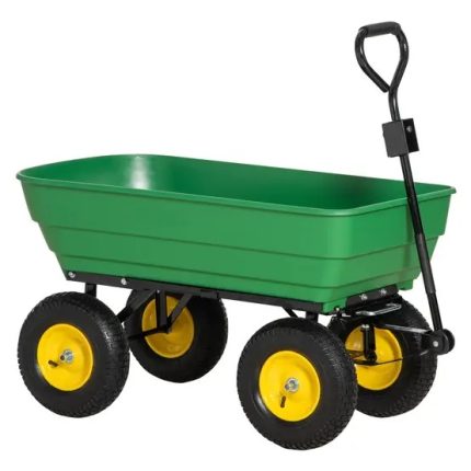 Chariot de jardin acier polypropylène vert jaune 118 x 58 x 102 cm - PANGIVO