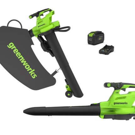 Souffleur aspirateur broyeur Greenworks GD48BV – Souffleur aspirateur broyeur sans fil Greenworks GD48BVIIK4 48V DVT brushless – 1 batterie 4,0 Ah + chargeur