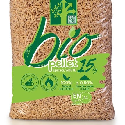 Bio Pellet ENplus A1 – Granulés de bois Bio Pellet 100 % épicéa ENplus A1 – palette de 72 sacs de 15 kg (1080 kg)