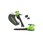 Souffleur aspirateur broyeur sans fil Greenworks GD48BVIIK4 48V DVT brushless – 1 batterie 4,0 Ah + chargeur